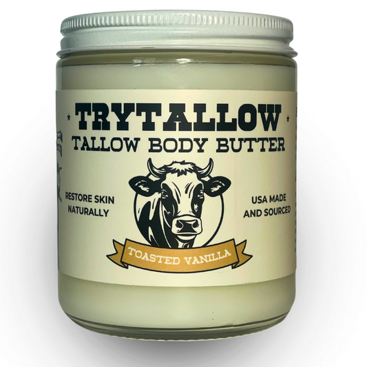 TryTallow Handmade Tallow Balm - Grass-Fed Body Butter with Infused Coconut Oil, for Eczema, Rosacea, Baby - 8 oz